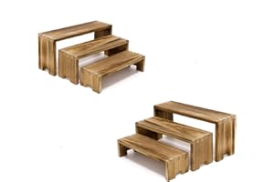 Yikaroeli Display Riser Wood Risers Cupcake Stand 3 Tier Racks Decorative Rectangular, 2 Set 6 Piece Cologne Perfume Organizer Dessert for Vendors Event(Nature Wood)