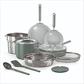 Ninja NeverQuit&trade; 12-Piece Ceramic Cookware Set, Forest Sage, CQ19012GN6 | Nontoxic&sup1;, nonstick ceramic-coated cookware set; Fry pans, saucepans, glass lids, easy storage, 3-year guarantee