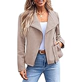 AUTOMET Women‘s Faux Suede Leather Jacket, Cropped Open Front Coat for Fall Winter Spring, Cardigan Style