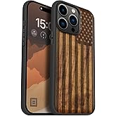 Carveit Magnetic Wooden Case for iPhone 15 Pro Max Case, Compatible with MagSafe Wireless Chargers, Black Soft TPU Shockproof Cover & Wood Artisan Engraved (American Flag) - Walnut