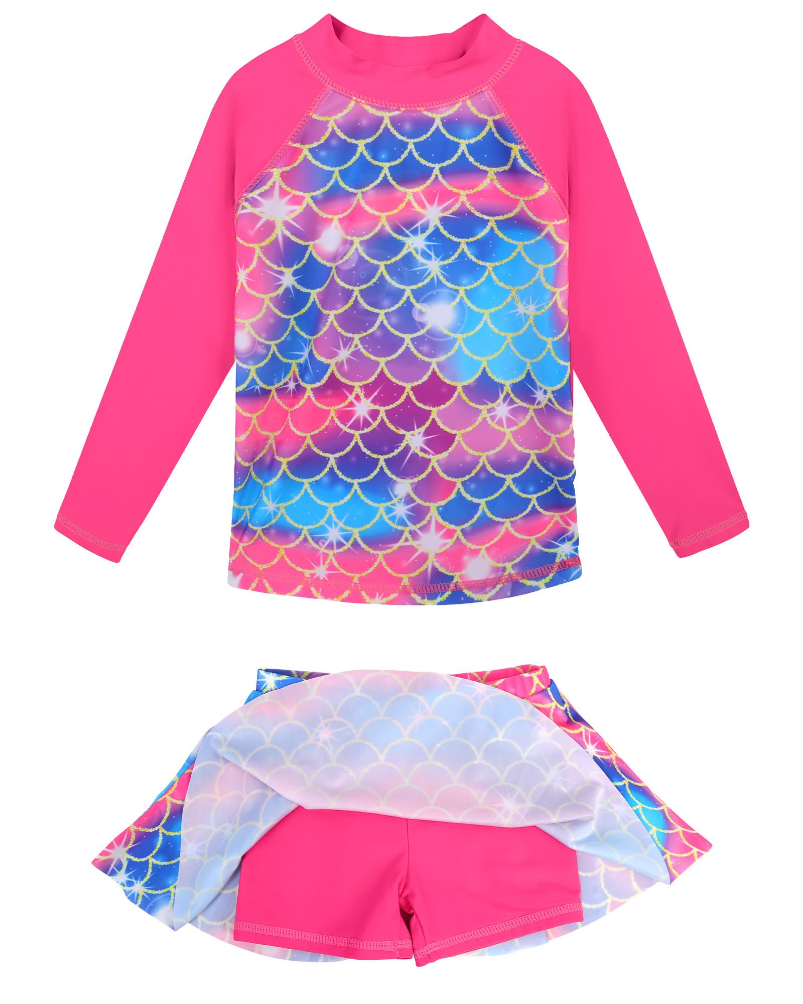 Photo 1 of BAOHULU Girl's Two-Piece Long Sleeve Swimsuits UPF50+ Rash Guard Kids Bathing Suit S503_HotPinkScale_2A