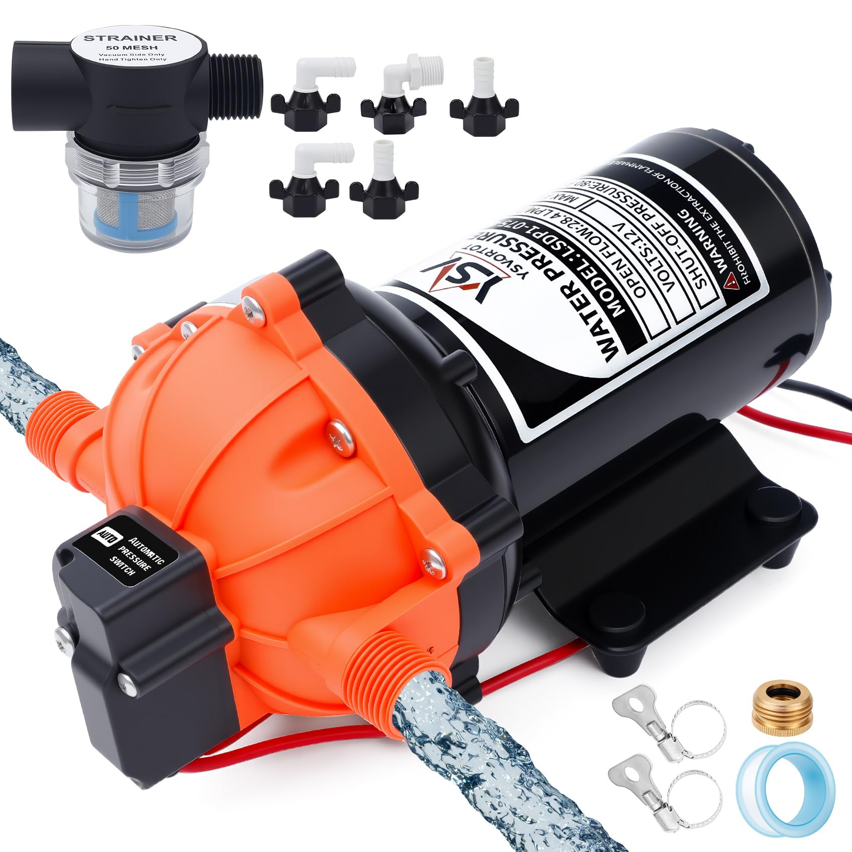 Photo 1 of 12V Marine Washdown Pump (80PSI 7.5 GPM) - Self-Priming Fresh Water Pump with Strainer & Pressure Switch, Suitable for Boats, Yachts, RVs, Campers, Travel Trailers & Sprayers