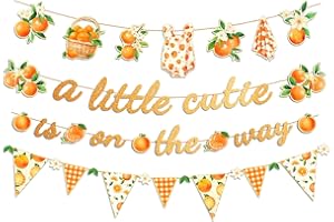 NICROHOME EUR Baby Shower Decorations, 4PCS Glitter A Little Cutie Is On The Way Banners, Orange Citrus Party Garlands for Ba