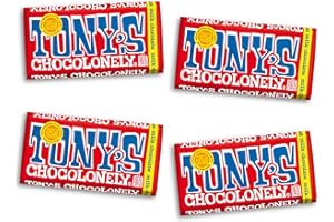 TONY'S CHOCOLONELY Tony’s Chocolonely Belgian Milk Chocolate Candy Bar, Pure Chocolate Bars for Snacks, Party Favors, Gifts, or Gift Basket, 32% Cacao, Made From Quality Fairtrade Cocoa, 4 Bars, 6.35 Oz Each
