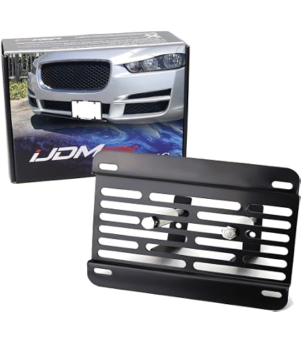 No-Drill Front License Plate Bracket For Jaguar XE, XF, F-Pace - Tow Hook Mount, Matte Black