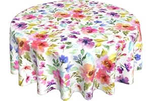 Granbey Spring Summer Floral Round Tablecloth 60 Inch Flower Table Clothes Multicolor Rustic Reusable Circle Table Cover for Picnic Party Dining Room Home Indoor Outdoor Decor