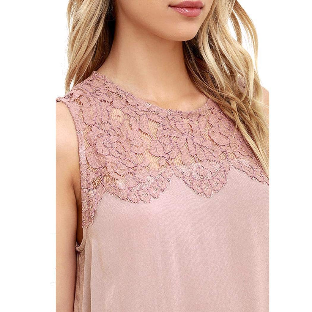 bommon Women Casual Floral Patchwork Sleeveless Loose Blouse Chiffon Tank Tops Vest Tops Light Pink