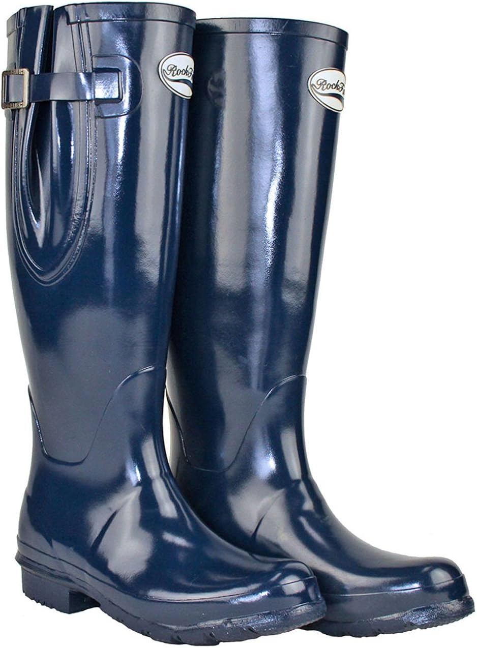 Rockfish Ladies Tall Adjustable Gloss Wellington Navy UK 5 Amazon.co