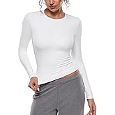 INLYRIC Women's Airsoft Long Sleeve T-Shirts Single Layer Crew Neck Basic Tees Slim Fitted Going Out Tops Trendy