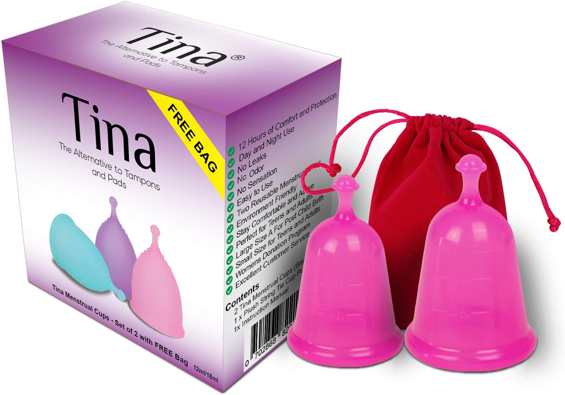 Menstrual Cup Set,Contains Menstrual Cup Small & Menstural Cup Large,Soft Cups Made of Medical Grade Silicone by Tina Cup
