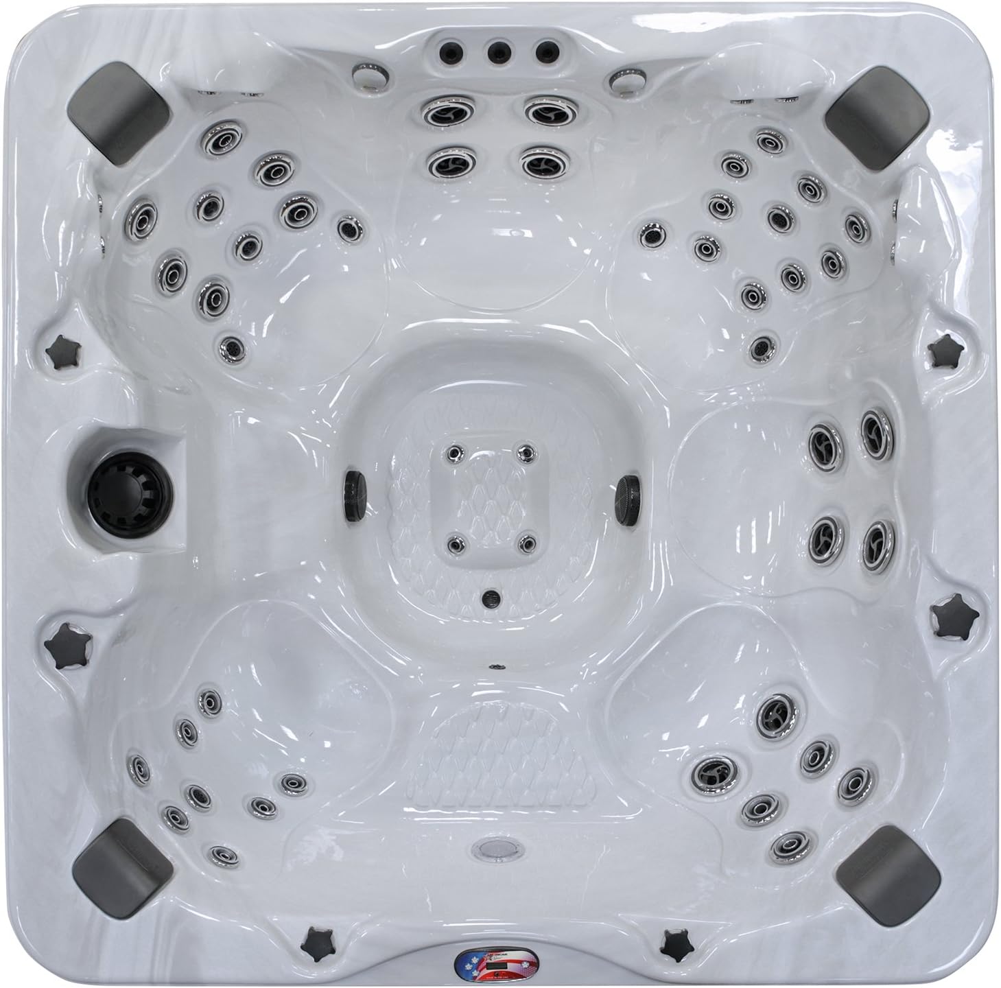 American Spas AM-756BS 6-Person 56-Jet Bench Spa with Bluetooth Stereo System, LED Streamer Waterfall, Ozone Sanitization