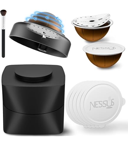 Aieve Wiederverwendbares Vertuo-Kapsel-Set für Nespresso-Vertuo-Kapseln, inklusive 80 Aluminiumdichtungen, Halter, Schaufel und Bürste