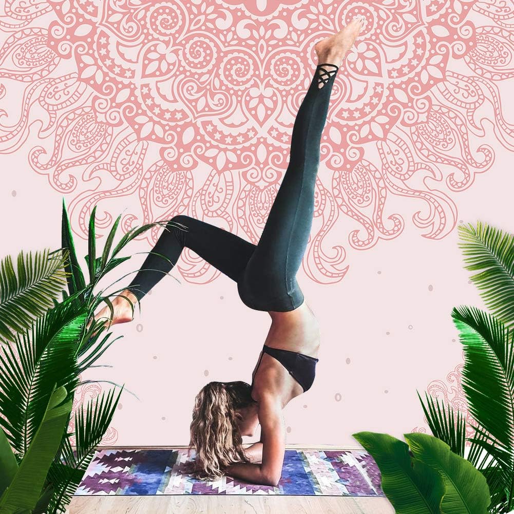LANG XUAN Pink Boho Mandala Wall Tapestry - Bohemian Art Bedroom Living Room Dorm Wall Decor, for Teen-Girls Women Cute Home Decoration (Pink Mandala, 130X150CM S:51X59inch)