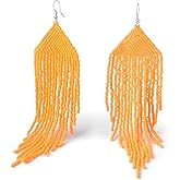 Handmade Beaded Tassel Earrings - Boho Drop Fringe Earrings for Women, Native American Indian Earrings