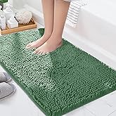 Bathroom Rugs Mat 23" x 14", Ultra Soft Absorbent Bath mat, Quick Dry Machine Washable Chenille Bath Rug, Non Slip Bath Mat for Bathroom Floor, Home Decor Accessories, Dark Green
