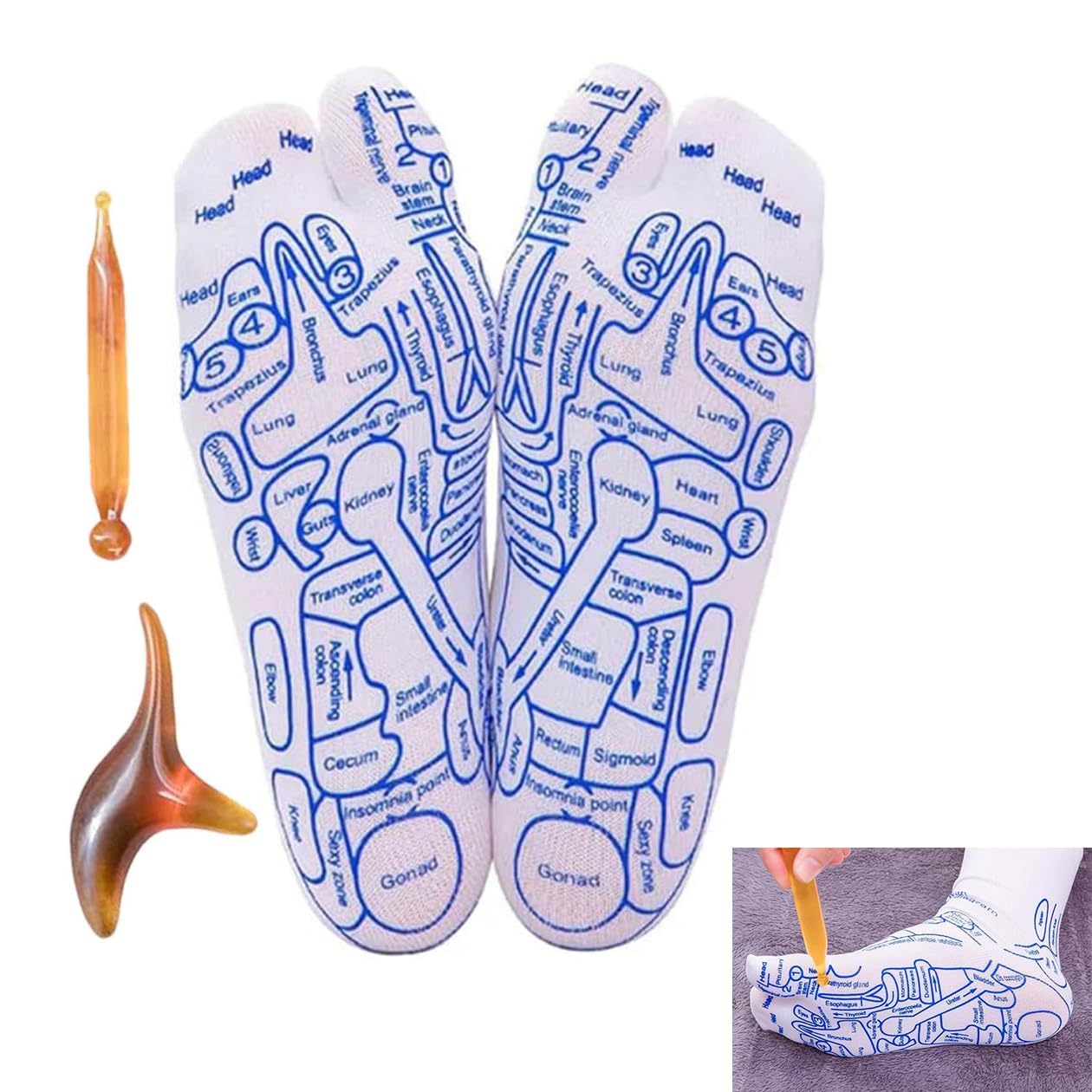 QIAWES Reflexology Socks with Tools, Acupressure Reflexology Socks Set with Trigger Point Massage Tool, Foot Massage Socks for Tired Relieve