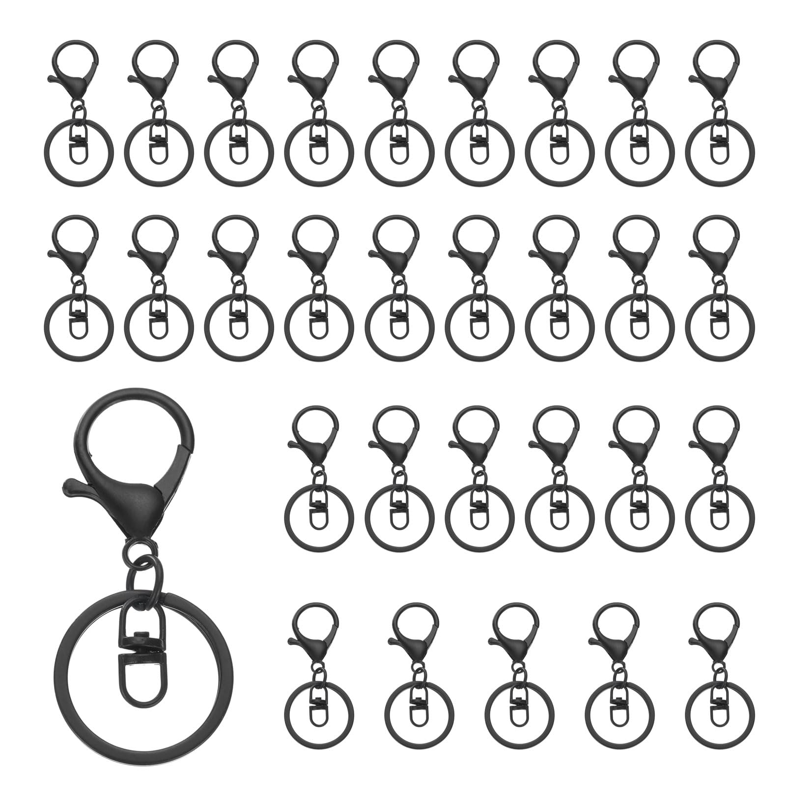 uxcell Lobster Claw Clasps Keychain, 30 Pcs Lobster Claw Clasp Hook with Swivel Trigger Clip and Flat Split Keychain Ring for DIY Craft Key Chain Accessories, Black