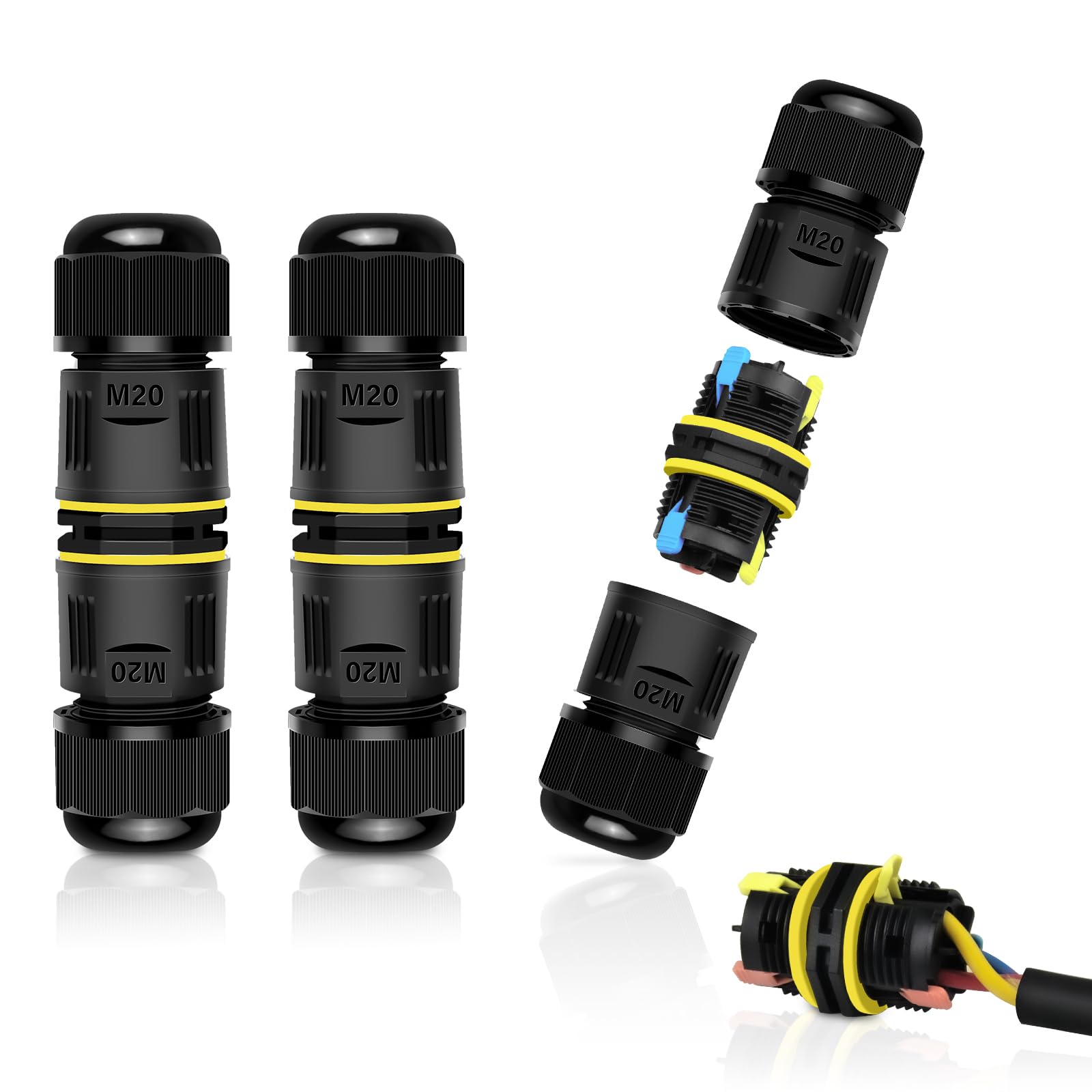 Junction Box Outdoor Waterproof Electrical Cable Connector,NineLeaf 3PK 3-PIN M20 Extension Electrical Cable Protector for Cable Diameter Ø5-12mm,for Outdoor Road Landscape Lights,External Cord Boxes