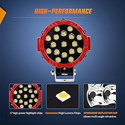 Nilight Led Light Bar 2PCS 7" 51w 5100LM Red Round