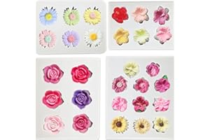 JJZXWISH 4Pcs Rose Flower Silicone Candy Mold, Daisy Hibiscus Flower Fondant Chocolate Silicone Molds for Cake Decorating, Polymer Clay Molds Resin Mold for Baking Soap Ice Cube Wax Melt