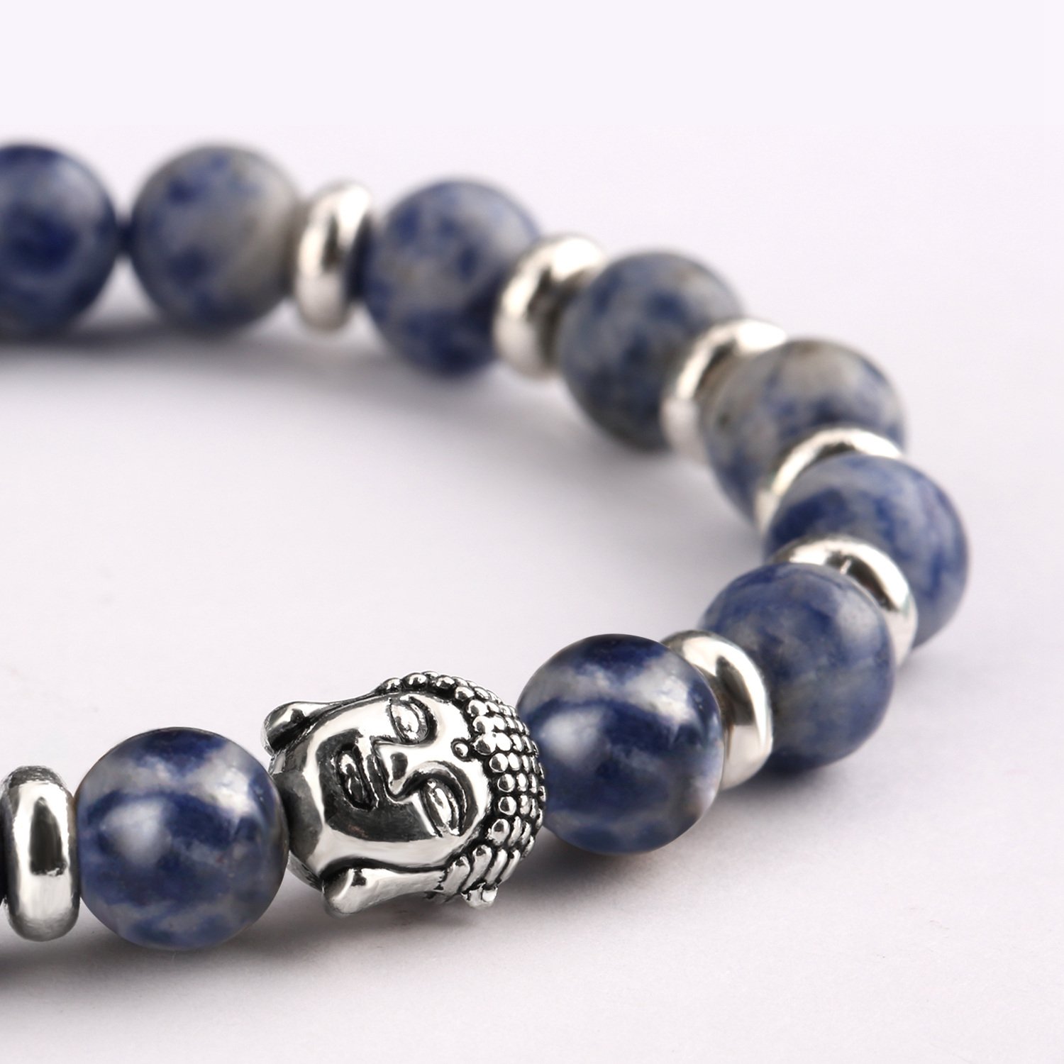 Bead Bracelets,UHIBROS Unisex Natural Tiger Eyes, Black Matte, Weathering Agate Beads Stretch Bracelets With Leopard Head Gold,Silver (Beads Sliver)