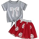 Kayotuas Toddler Baby Girl Golf/Baseball Outfit Cute Embroidery Shirt Tulle Skirt Set Fluffy Tutu Dress Sports Summer Clothes