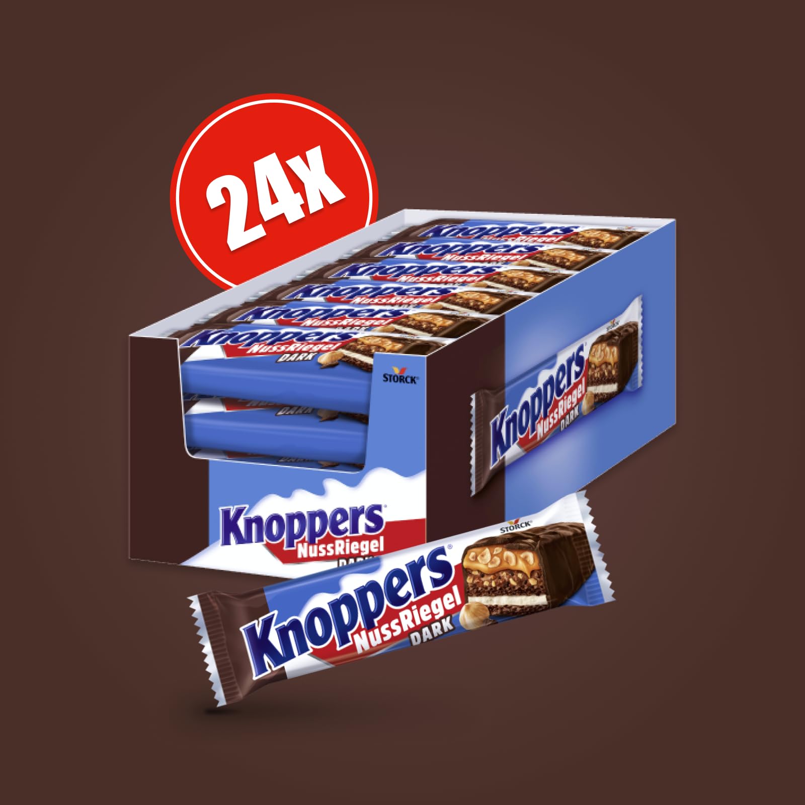 Knoppers NussRiegel Dark – 24 x 40 g Riegel – Schokoriegel mit Milch- und Nugatcreme, Haselnüssen, Karamell und Vollmilchschokolade 2