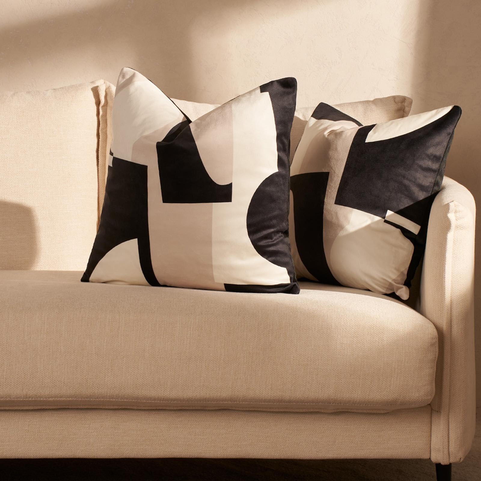 OHS Matt Velvet Cushion Covers Abstract, Pack of 2 Throw Pillows Soft Comfy Cushions Living Room Bedroom Cushion Covers for Cushion Inserts, Black/White