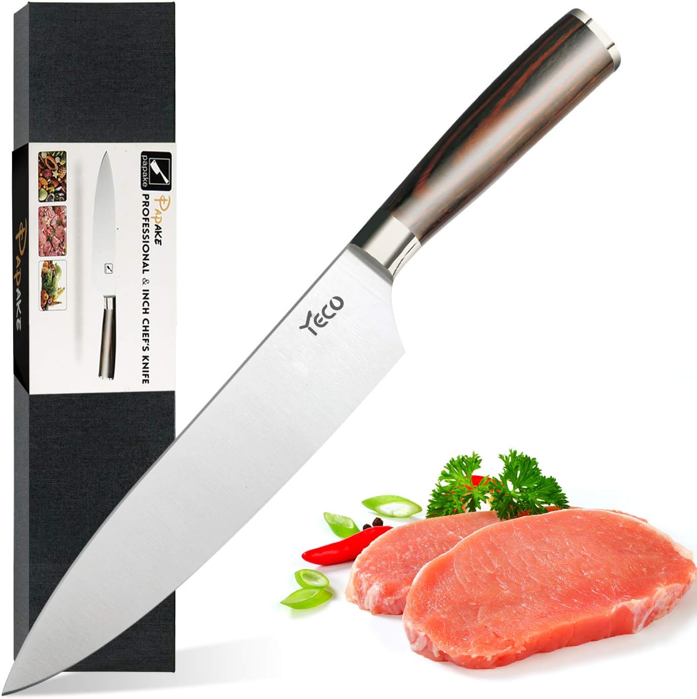 YECO Chef Knife 8-Inch Professional Kitchen Knifes, German High Carbon Stainless Steel Chef's Knives with Gift Box, Anti-Corrosion and Anti-Tarnish Blade