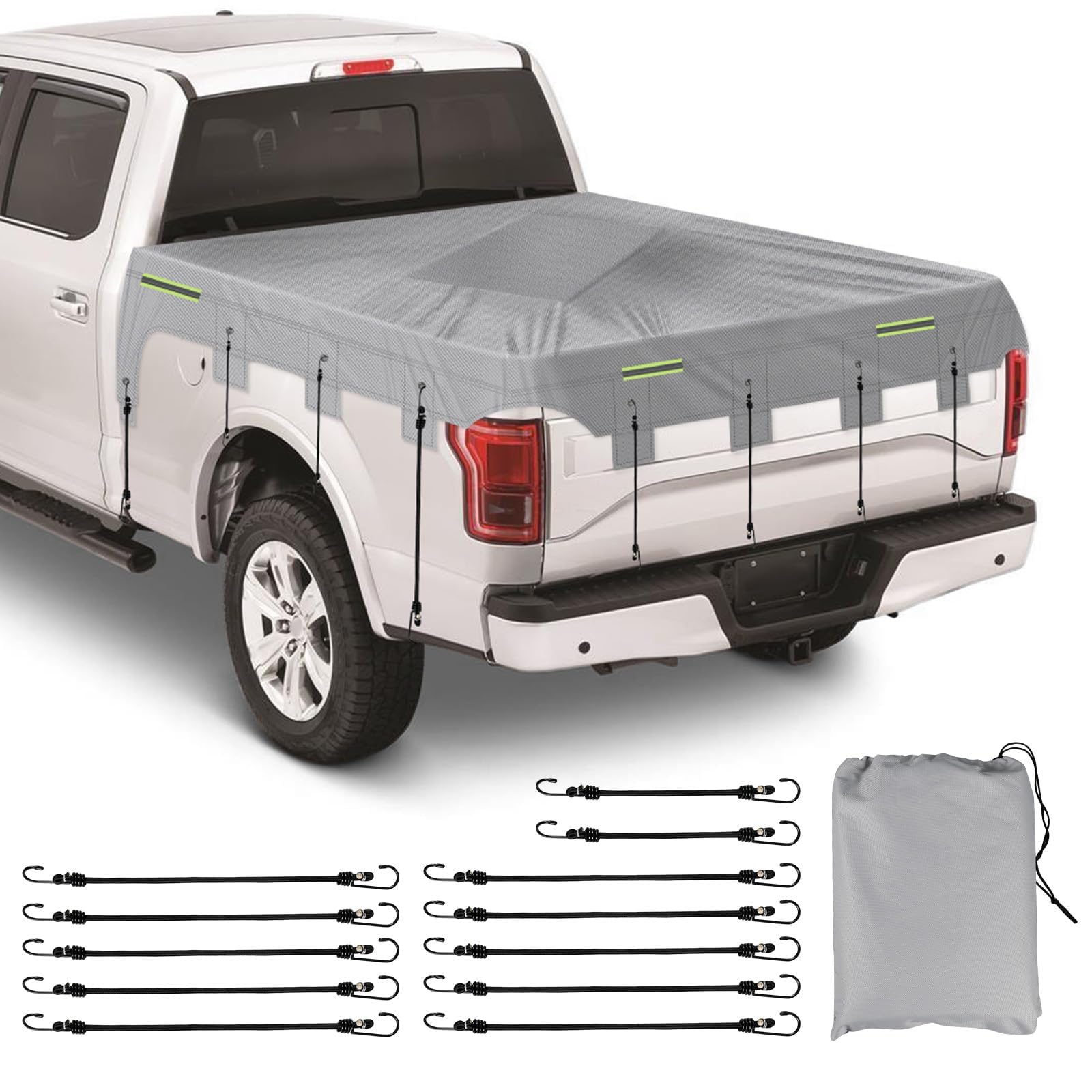 Photo 1 of Mid-Size Truck Bed Tarp Cover Compatible with Toyota Tacoma, Ford Ranger 6Ft-6.2Ft Long Bed, 600D Heavy Duty with 12 Elastic Cords Pickup Bed Tarp for Snow Rain Dust Protection