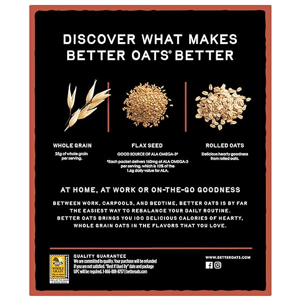BETTER OATS 100 CALORIE MAPLE AND BROWN SUGAR OATMEAL PACKETS, 100 CALORIE OATMEAL POUCHES, 90 SECOND INSTANT OATMEAL WITH FLAX SEEDS AND ROLLED OATS, PACK OF 10, 9.8 OZ PACK