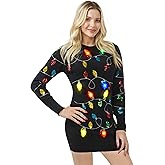 Giggling Getup Womens Light Up Ugly Christmas Sweater Dress with Light Up Bulb, Sweater Dresses for Women 2025