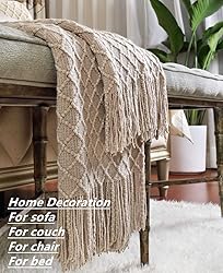 CREVENT Farmhouse Knit Throw Blanket for Couch Sofa