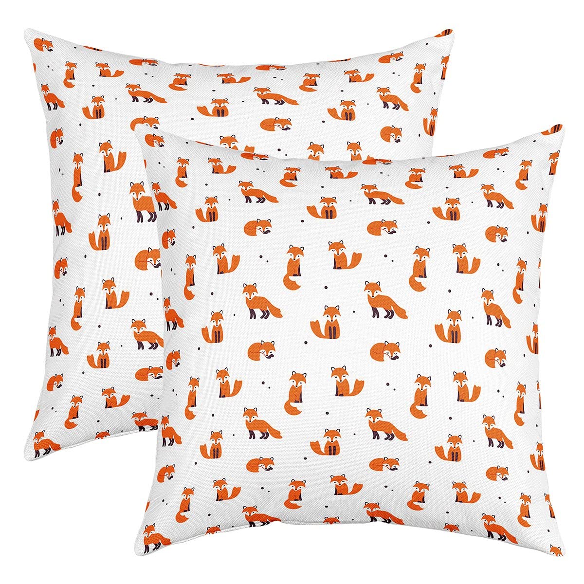 Loussiesd Pack of 2 Fox Decorative Throw Pillow Covers Soft Cute Cartoon Fox Square Cushion Case Set for Sofa Bedroom Living Room Animal Woodland Fox Brown Natural Pillow Cases Pillowcases 20x20 Inch