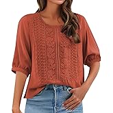 Floral Embroidered Cotton Linen Tops for Women Round Neck Puff Sleeve Peasant Blouse Boho Chic Summer 2026 Vintage Tunic