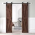 ROYMELO 36x84 inch (Double 18×84 inch Door) Sliding Barn Wood Door Slab with 6.6ft Hardware Kit and Handle, Coffee, K Shape, Simple DIY Assembly