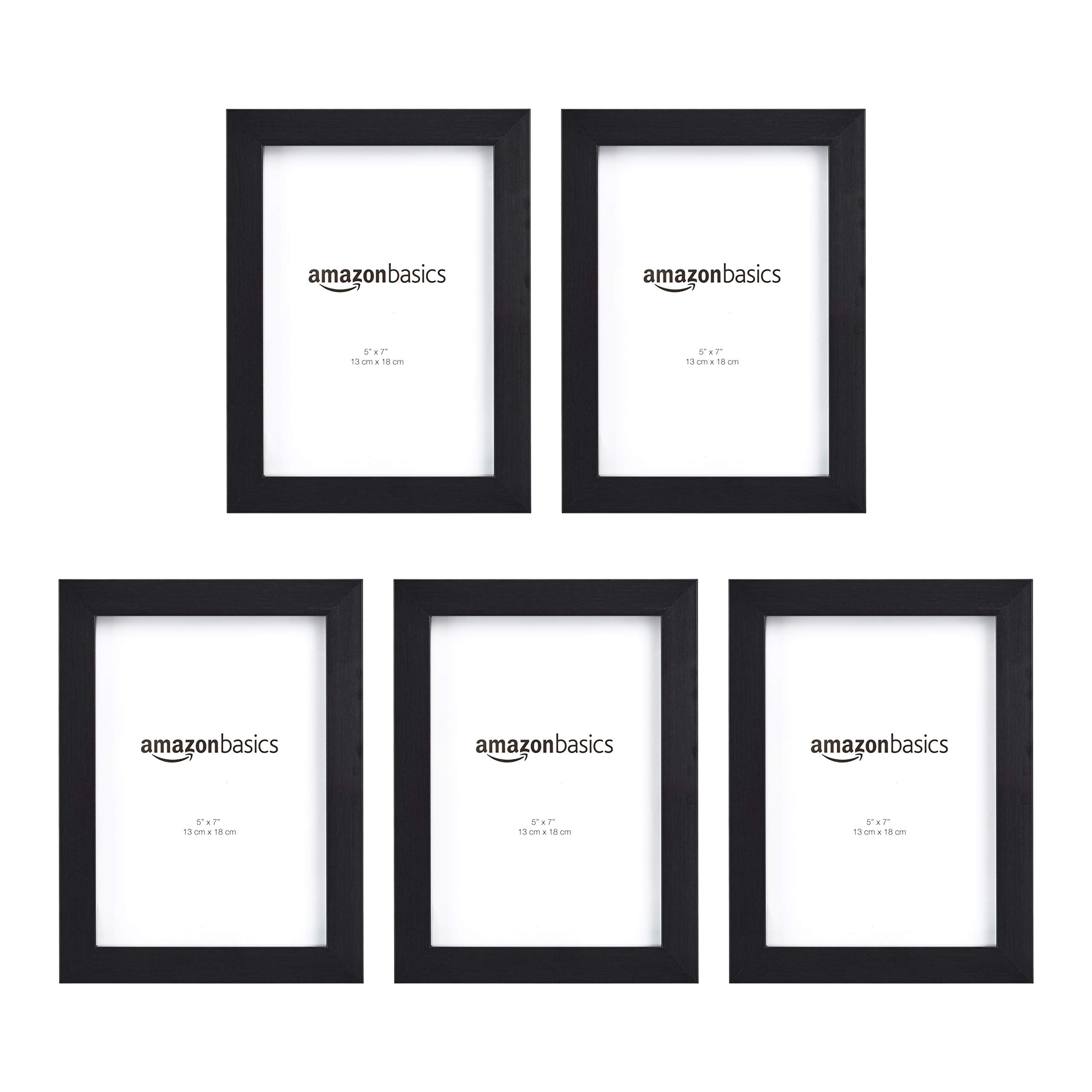 Photo 1 of (SMALL 7INCH) Amazon Basics Rectangular Photo Picture Frame, 5" x 7", Pack of 5, 8.31 x 6.30 inches, Black