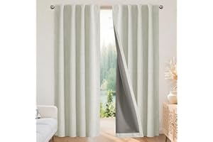 Joydeco Blackout Curtains for Bedroom - 84 Inch Long 100% Light Blocking 2 Panels Light Beige Drapes, Thermal Insulated Room Darkening Curtains, Linen Textured for Living Room, Rod Pocket & Back Tabs