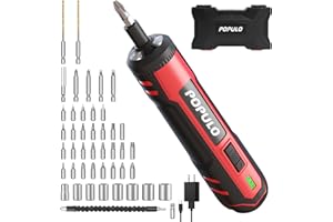 POPULO 4V Electric Screwdriver Kit,6 Torque Settings, Power Screw Driver Cordless Rechargeable with LED Work Light, 32 pieces Screwdriver Bits, 8 Sockets, Flex Hex Shaft, Bit Holders and Storage Box