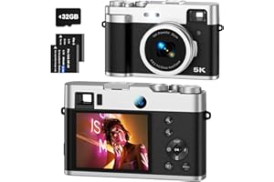 TEBNGIHNM 5K Digital Camera for Photography, Dual Cameras with 48MP Autofocus 6-Axis Anti-Shake Viewfinder 16x Digital Zoom 3 Flash Mode Vlogging Camera for YouTube, 5k Video Camera Camcorder with 32GB SD Card