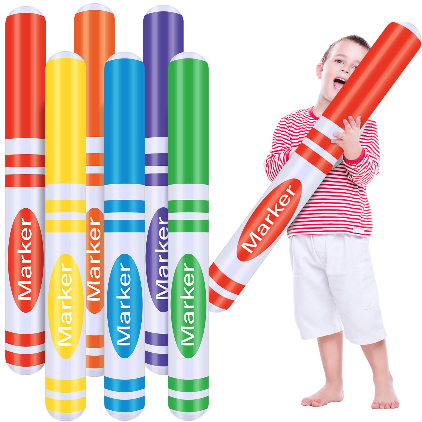 Photo 1 of Blueweenly 12 Pcs Giant Inflatable Marker Back to School Inflatable Balloon Decorations Large Blow up Marker Set Party Favor for Birthday Home Office Party Decor Photo Prop (27 Inch)