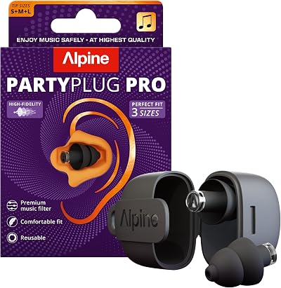 Alpine PartyPlug Pro Ear Plugs 21dB High Fidelity for Concerts Black