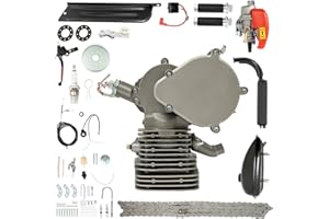 CUBELLIN Upgrade 110CC Bicycle Engine Kit 2 Stroke Motorized Bike Kit Gasoline Powered Engine Motor Kit with CDI System Foot Pedal Start Bike Kit for 26/28" Bikes (Silver)