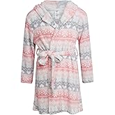 Rene Rofe Girls Robe - Cozy Warm Soft Fleece Hooded Belted Plush Dress Bath Robes for Girls with Holiday Prints