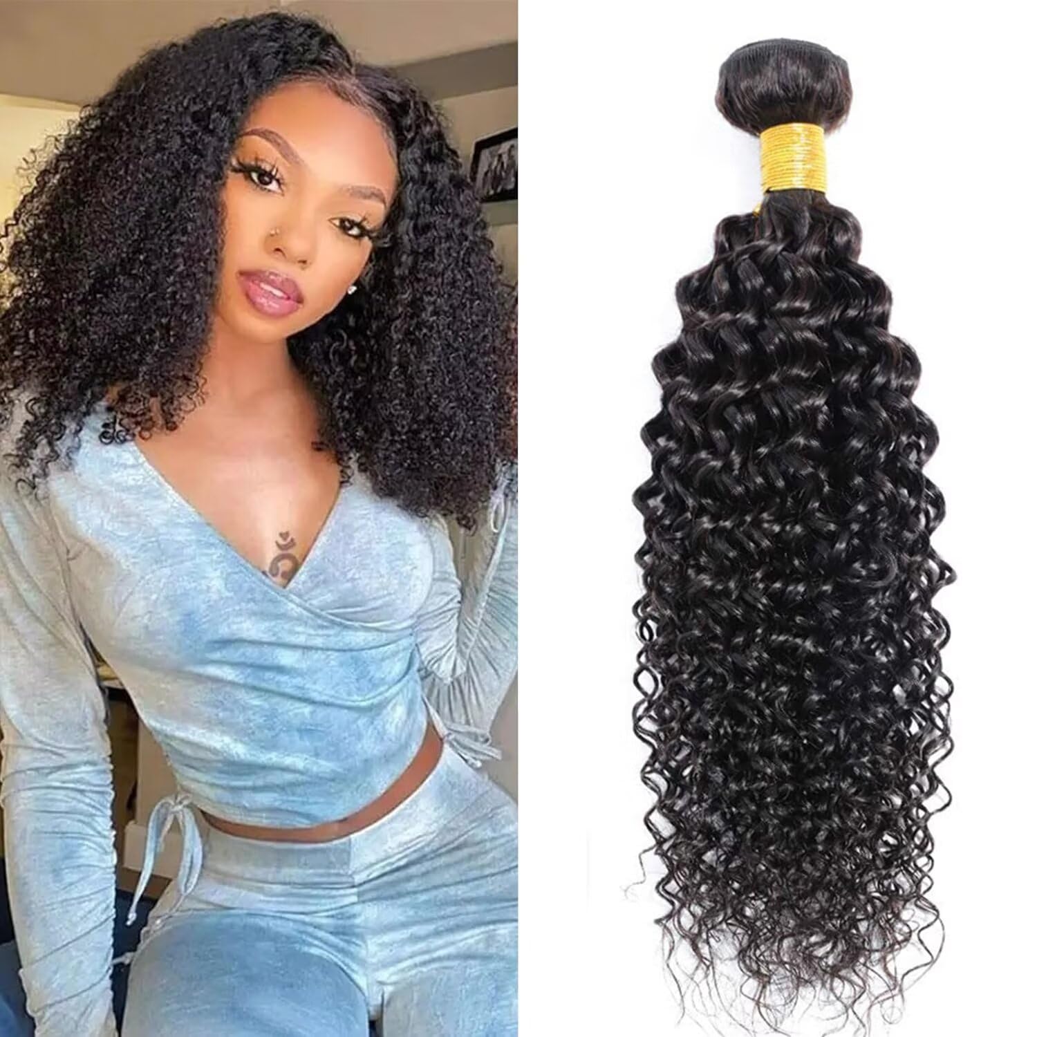 12A Curly Human Hair Bundles 100% Unprocessed Kinky Curly Bundles Human Hair Soft And Thick Can Be Dyed Curly Wave Bundles Natural Black Color 95-100g/bundle 12 Inch