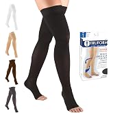 Truform 20-30 mmHg Compression Stockings for Men and Women, Thigh High Length, Dot-Top, Open Toe