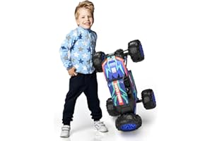 DEERC Large 1:8 Scale Upgraded Monster Truck Remote Control Car for Adults Boys, Off Road RC Cars with Realistic Sound, 2.4Ghz 4WD Rock Crawler Toy All Terrain Climbing, 2 Batteries for 80 Min Play