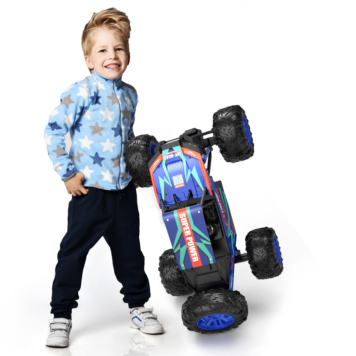 DE60 GRANDE 1: 8 COCH RC RC COCH REMADO DE CALIDAD RC AHORTES PARA ADULTOS Niños, camión monstruo fuera de la carretera con sonido realista, toy de 2,4 ghz 4wd rock rockler todas las escaladas de terreno, 2 baterías para jugar 80 minutos