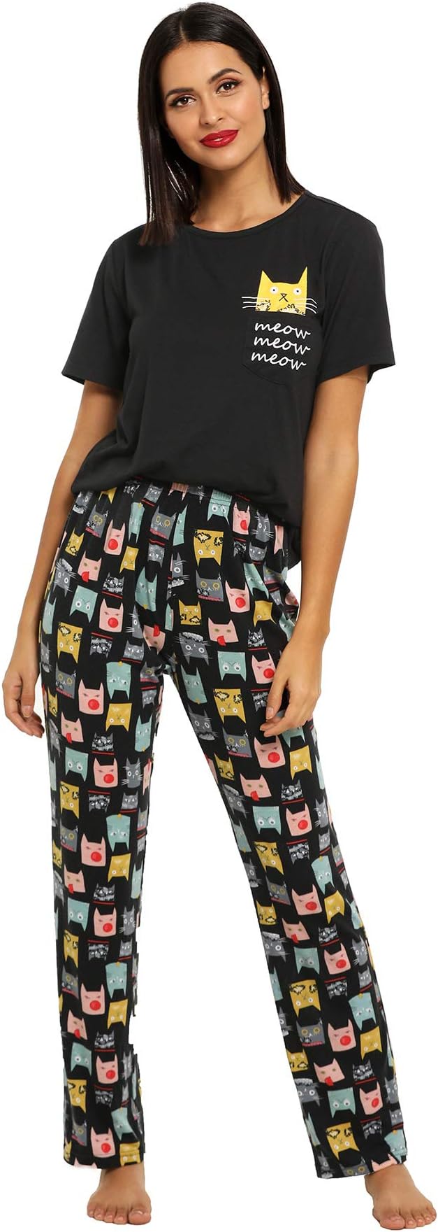 Women's Cute Cartoon Print Tee and Pants Pajama Set