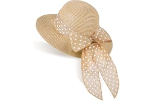 GNEGNI Girls Straw Sun Hat with Bowknot, Boho Summer Beach Hat, Wide Brim Floppy Hat, Outdoor Sun Protection Hat for Kids Ages 3-6